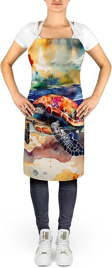 Caroline's Treasures Loggerhead Sea Turtle Apron Cooking Kitchen Server Baking Crafts Gardening for Adult Women Men, Unisex, Large, Multicolor