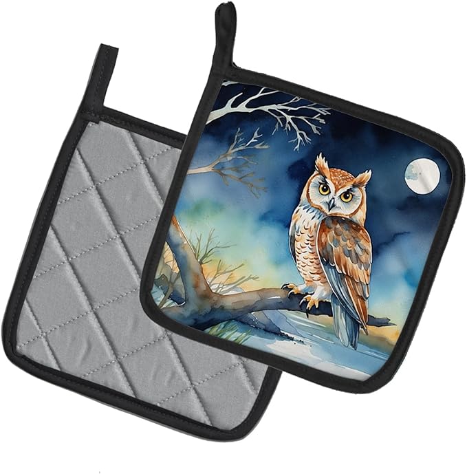 Caroline's Treasures Owl Perched in Coastal Tree Pair of Pot Holders Kitchen Heat Resistant Pot Holders Sets Oven Hot Pads for Cooking Baking BBQ, 7 1/2 x 7 1/2