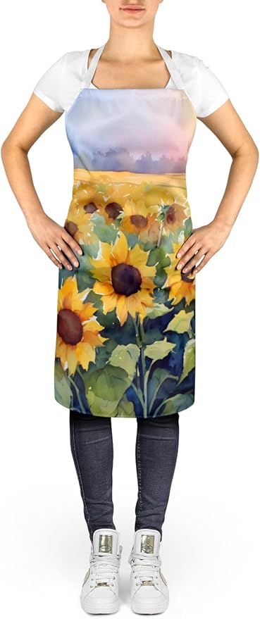 Caroline's Treasures Sunflowers in Watercolor Apron Cooking Kitchen Server Baking Crafts Gardening for Adult Women Men, Unisex, Large, Multicolor