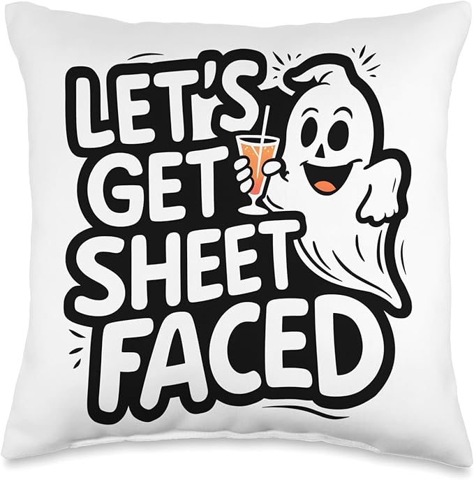 Let's Get Sheet Faced Halloween Ghost Throw Pillow