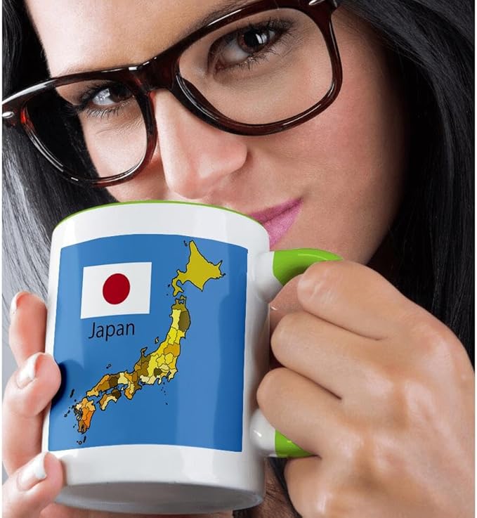 3dRose The map and flag of the Japan with all the forty-seven prefectures labeled and colored. 11oz Two-Tone Green Mug