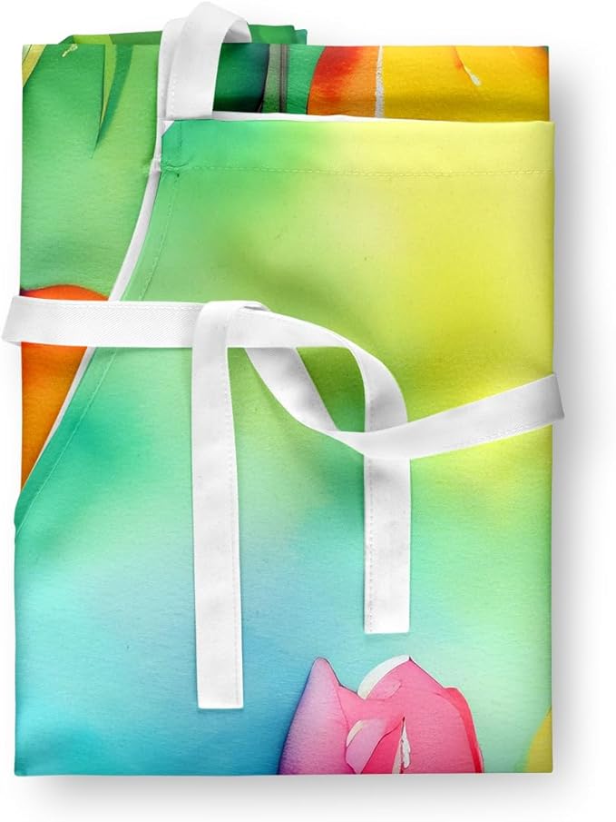 Caroline's Treasures Tulips in Watercolor Apron Cooking Kitchen Server Baking Crafts Gardening for Adult Women Men, Unisex, Large, Multicolor