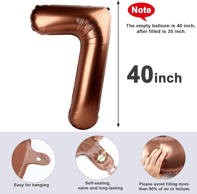 7 Balloon Numbers 40 Inch, 6 7 Birthday Decorations, Coffee Brown Seven Birthday Decor, 7 17 27 70 Year Old Balloon Number for Engagement, Wedding, Graduations