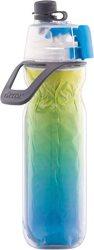 O2COOL Mist 'N Sip Misting Water Bottle 2-in-1 Mist And Sip Function With No Leak Pull Top Spout Reusable Sports Water Bottle - 20 oz (Blue Ombre)