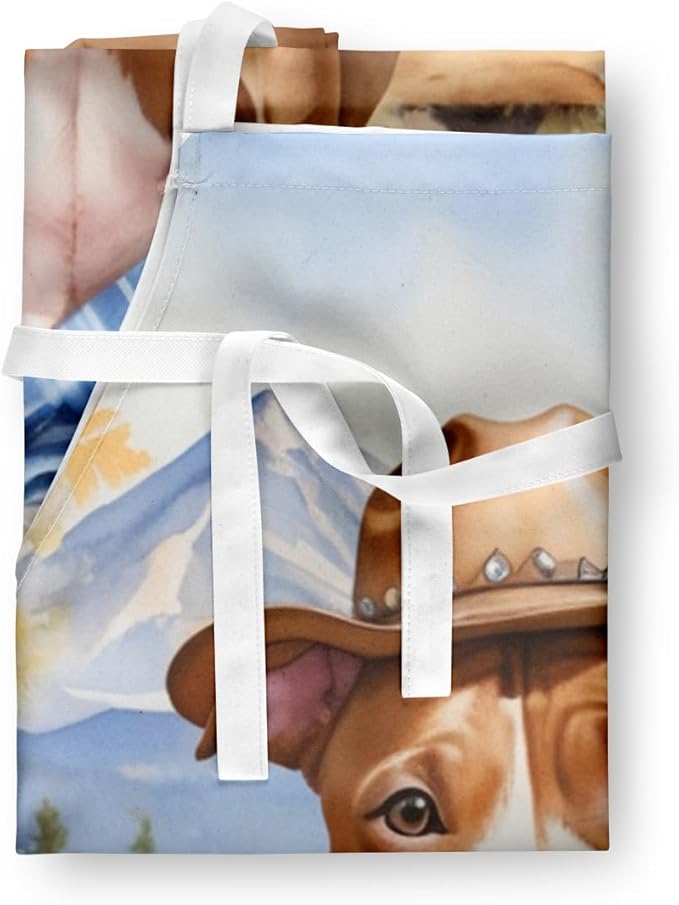 Caroline's Treasures Pit Bull Terrier Cowboy Welcome Apron Cooking Kitchen Server Baking Crafts Gardening for Adult Women Men, Unisex, Large, Multicolor