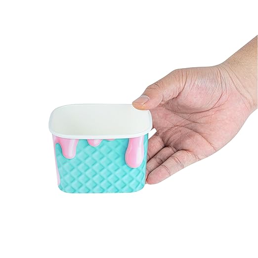 Restaurantware Paper Cups 200 Count 12 Ounce Square Disposable Ice Cream Containers, Leak-Resistant Paper Dessert To Go Cups, Hot And Cold Food, Durable Bubblegum Splash Design
