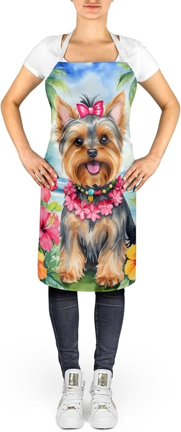 Caroline's Treasures Yorkshire Terrier Luau Apron Cooking Kitchen Server Baking Crafts Gardening for Adult Women Men, Unisex, Large, Multicolor