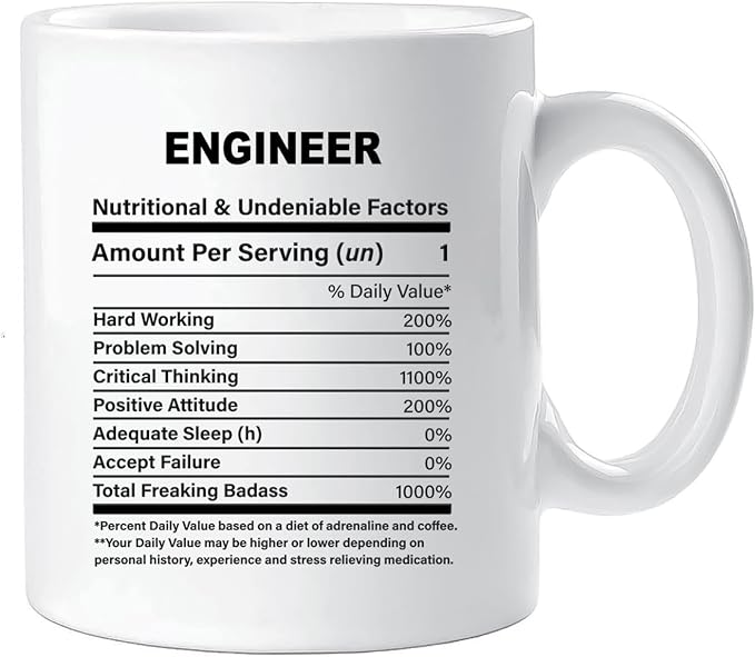 Funny Gift for Engineer, Engineer Nutrition Mug, Best Engineer Gift Ideas, Graduation, Funny Engineer Birthday Mug