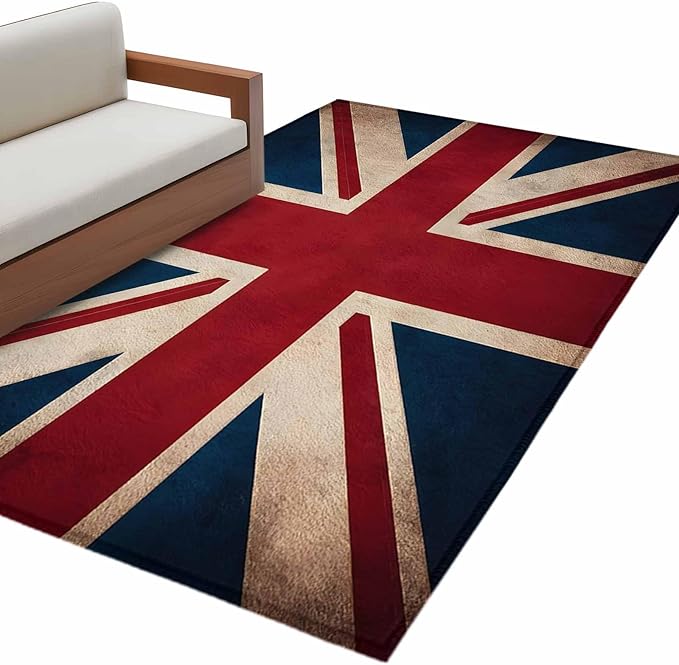 Area Rug 4x6ft, Vintage Union Jack Flag Washable Rugs for Living Room Bedroom, Reerto Flags of The United Kingdom Soft Non-Slip Area Rugs Rectangle Floor Carpet for Dining Room