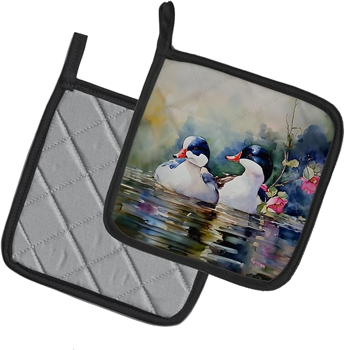 Caroline's Treasures Bufflehead Pair of Pot Holders Kitchen Heat Resistant Pot Holders Sets Oven Hot Pads for Cooking Baking BBQ, 7 1/2 x 7 1/2