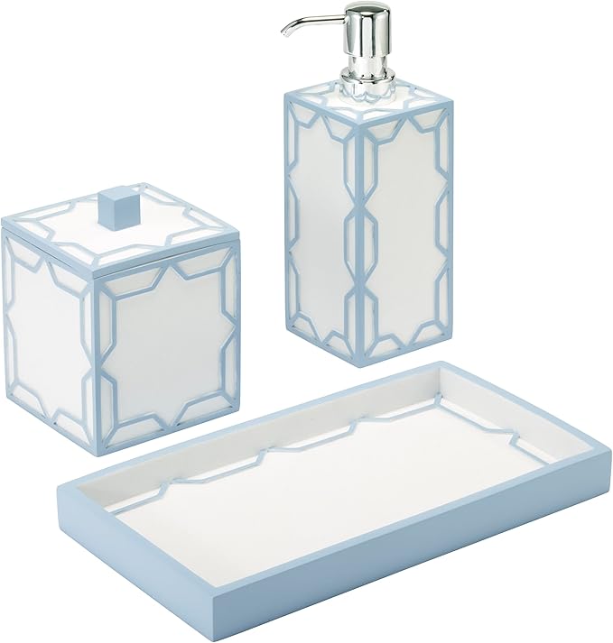 Izod – Vanity Accessory Set, Hand-Painted Sand Resin with Trellis Pattern & Sparkle Finish, Decorative Lotion Pump, Vanity Tray, & Covered Jar (Trellis)