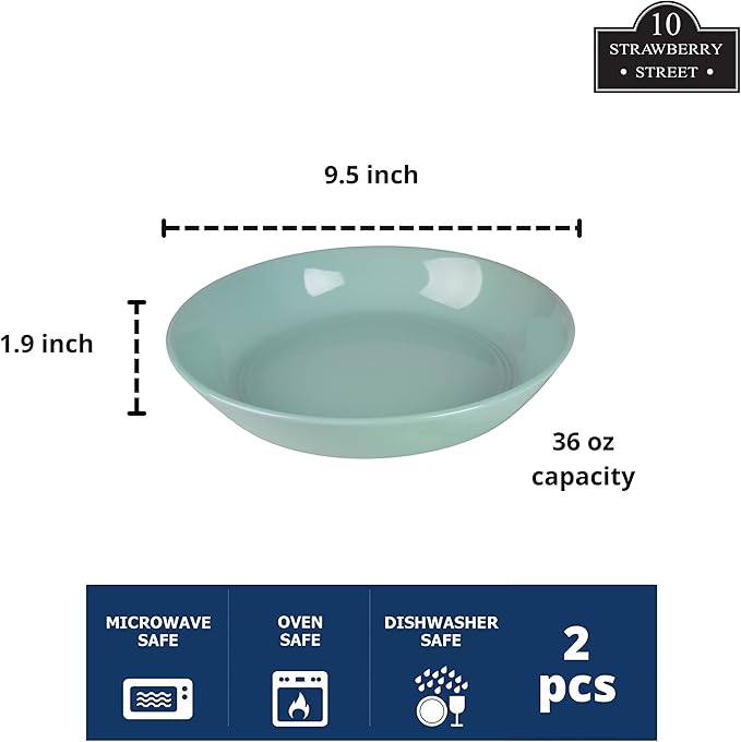 Double Line 9.5"/36 oz Dinner Bowl, Set of 2, Seafoam
