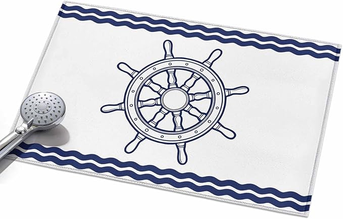 Area Rug 2x3ft, Summer Marine Nautical Ship Rudder Washable Rugs for Living Room Bedroom, Ocean Theme Navy Blue White Soft Non-Slip Area Rugs Rectangle Floor Carpet for Dining Room
