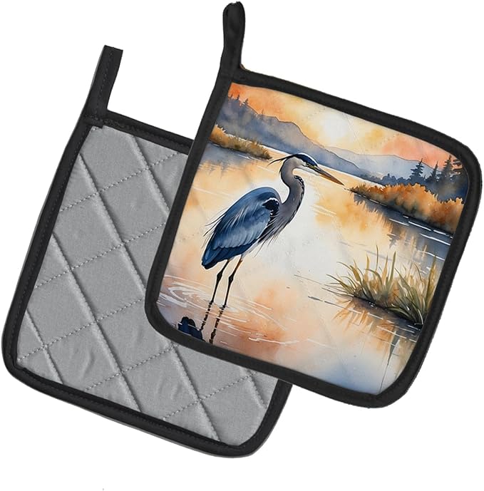 Caroline's Treasures Blue Heron in The Golden Hour Pair of Pot Holders Kitchen Heat Resistant Pot Holders Sets Oven Hot Pads for Cooking Baking BBQ, 7 1/2 x 7 1/2