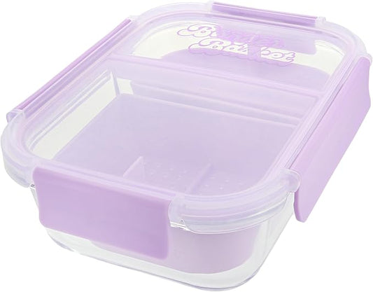 Two Compartment Borosilicate Glass Container Cleaning Tool with Sealable Lid (Lavender Haze)