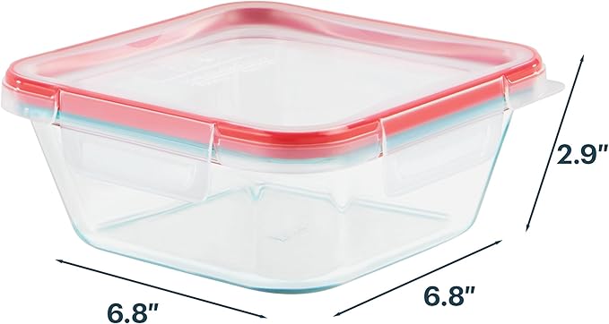 Pyrex Freshlock Glass Food Storage Container, Airtight & Leakproof Plastic Locking Lids, Freezer Dishwasher Microwave Safe, 4 Cup (Square)