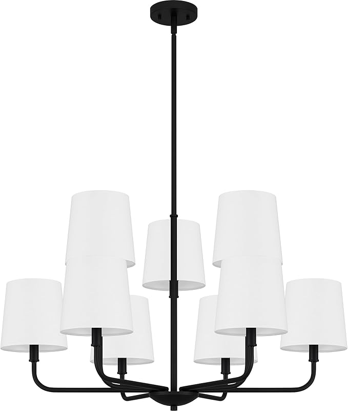 Quoizel Gallagher 2-Tier Chandelier, 32 Inch 9-Light Matte Black Hanging Ceiling Light Fixture, Max Adjustable Height 57", Modern Industrial Design for Dining, Living Room, Kitchen or Office