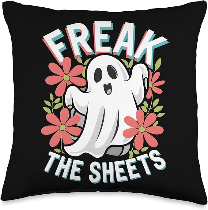 Freak In The Sheets Funny Halloween Boo Ghost Throw Pillow