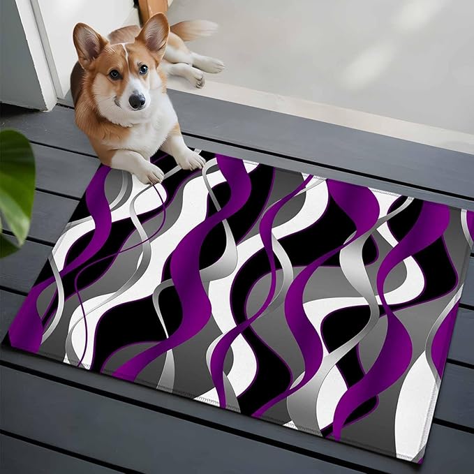 Area Rug 2x3ft, Abstract Purple Gray Black White Stripes Washable Rugs for Living Room Bedroom, Modern Lines Soft Non-Slip Area Rugs Rectangle Floor Carpet for Dining Room
