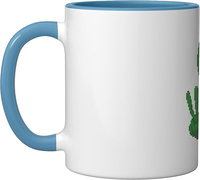 Art Alien Peace Sign UFO Ceramic Mug, Blue/White