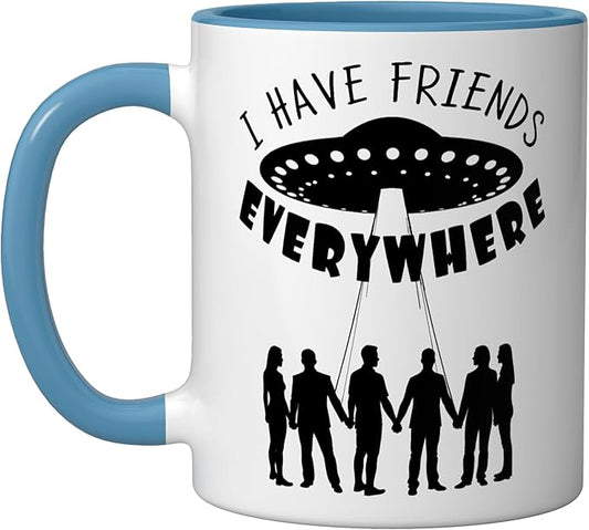 I Have Friends Everywhere UFO Silhouette Graphic Ceramic Mug, Blue/White