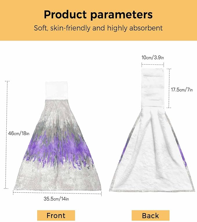 Alandar Home Kitchen Tie Towel Set of 2, Abstract Purple Grey Graffiti Absorbent Soft Hand Towels for Bathroom Hanging Towels, Modern Minimalist Art Fast Drying Cleaning Cloth with Loop