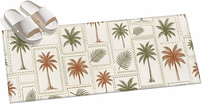 Runner Rug for Bedroom Hallway, Vintage Coconut Tree Palm Leaves Kitchen Runner Rugs Area Rug 2x6ft, Farm Tropical Plant on Beige Washable Soft Floor Carpet for Entryway Stair