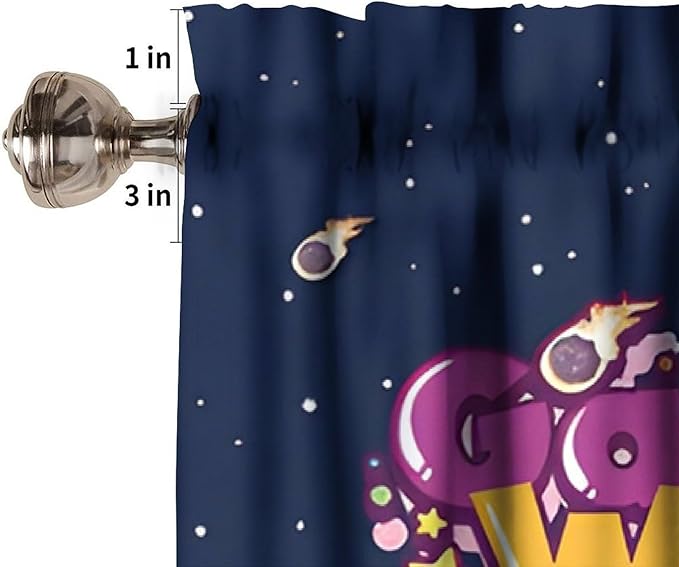 Cartoon Space Valance, Fun Galaxy War Planet Rocket Kids Boys Window Treatment for Kitchen Dining Bedroom Nursery, 54x18Inch