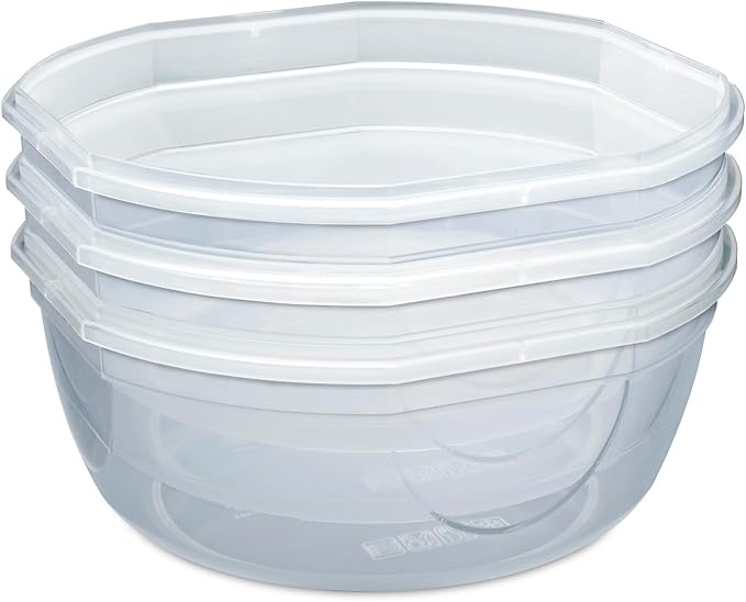 Sterilite Ultra-Seal 2.5 Qt Bowl, Airtight Food Storage Container, Plastic, Latching Lid, Microwave and Dishwasher Safe, Clear With Red Gasket, 4-Pack