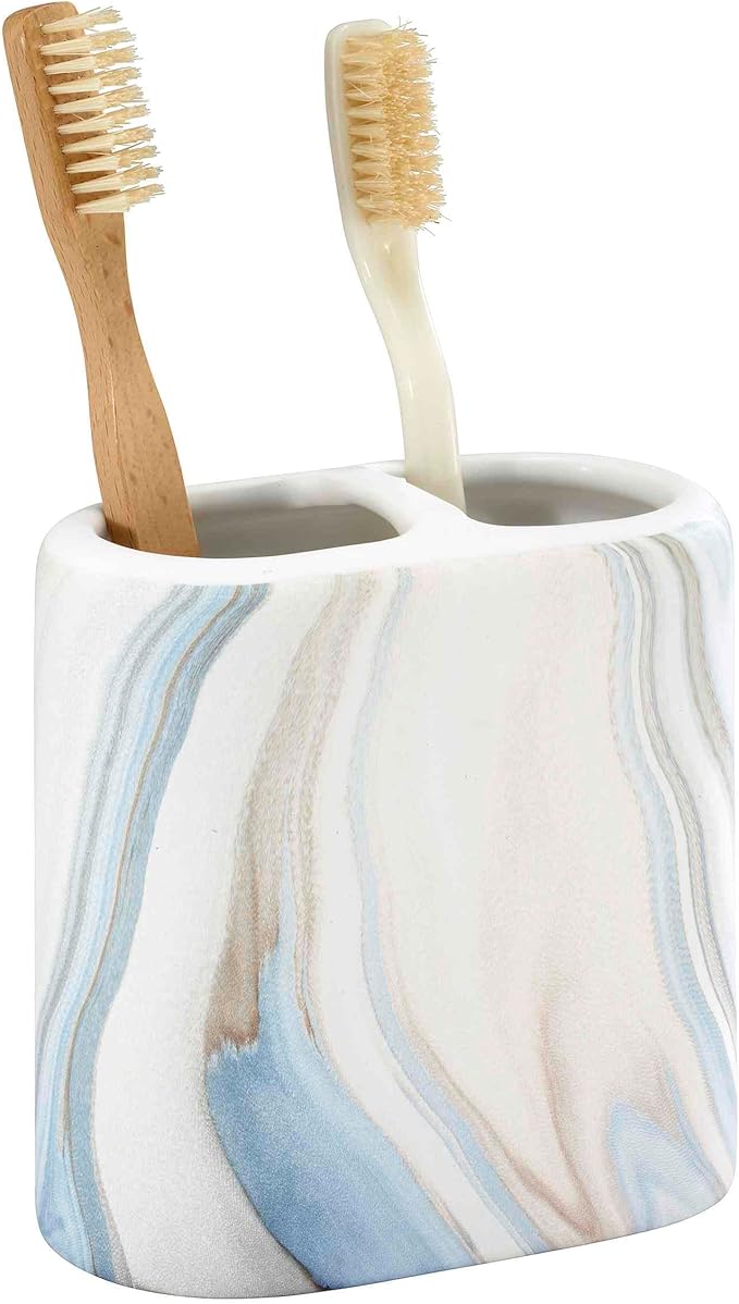 Avanti Linens - Toothbrush Holder, Resin Countertop Accessories, Guest Bathroom Essentials (Waves Collection, Blue)
