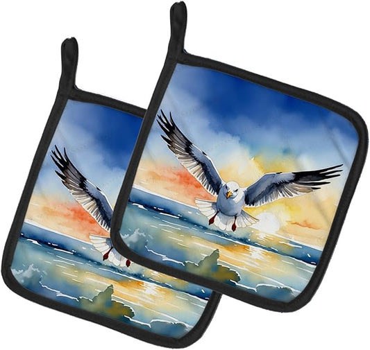 Caroline's Treasures Gull Flying Low Pair of Pot Holders Kitchen Heat Resistant Pot Holders Sets Oven Hot Pads for Cooking Baking BBQ, 7 1/2 x 7 1/2