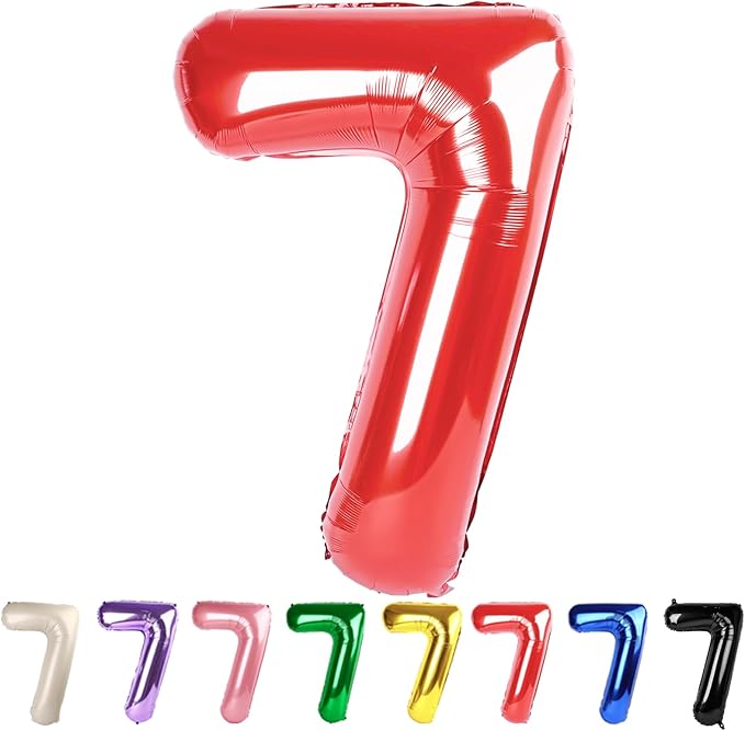 Number Balloons 40 In, 7 Balloons Numbers Birthday Decorations for Women Men, Red Birthday Party Decorations Big Balloons for 17 27 37 Wedding, Celebration Party, Graduations