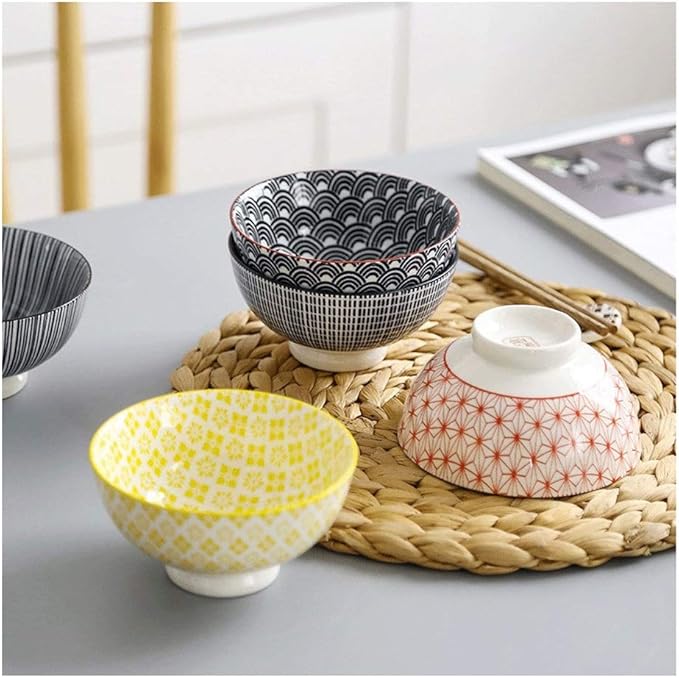 Bowls for Kitchen and Wind 4.5-inch Rice Bowl Ceramic Unglazed Anti-scalding Bowl European Simple Household Soup Bowl High-Legged (Color : K) (Medium)