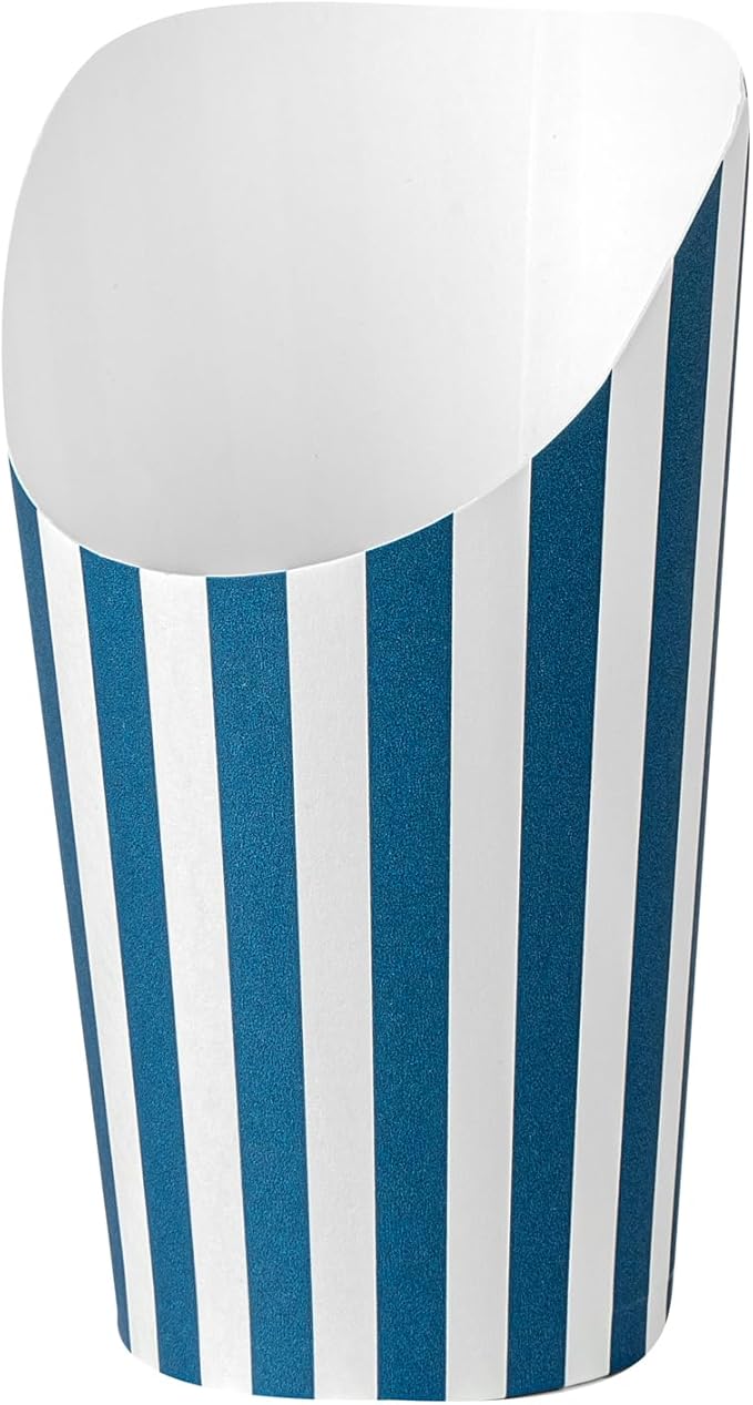 Restaurantware Bio Tek 16 Ounce French Fry Containers 100 Disposable Charcuterie Cups - Incline Design Round Striped Paper French Fry Cups Stackable For Waffles Chips or Popcorn