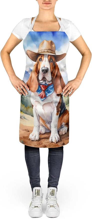 Caroline's Treasures Basset Hound Cowboy Welcome Apron Cooking Kitchen Server Baking Crafts Gardening for Adult Women Men, Unisex, Large, Multicolor