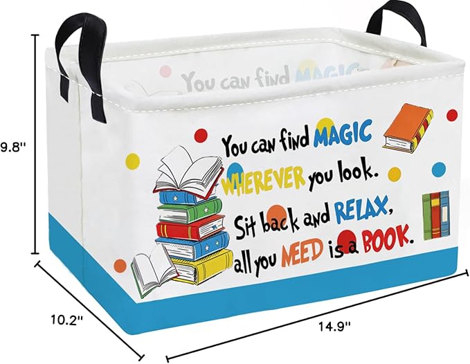 Essme Rectangular Kids Baskets,Book Storage Box,Cute Basket for Kids with Handles for Room Decor, Book Bins,Shelf Basket.(Book)
