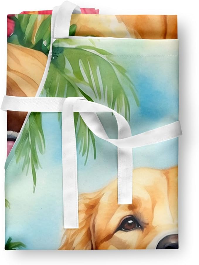 Caroline's Treasures Golden Retriever Luau Apron Cooking Kitchen Server Baking Crafts Gardening for Adult Women Men, Unisex, Large, Multicolor