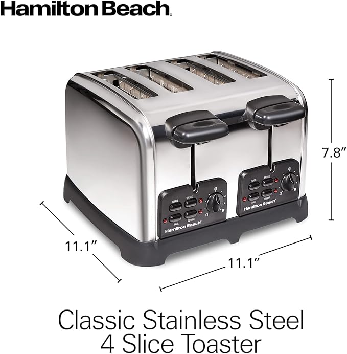 Hamilton Beach 24782 Retro Toaster with Wide Slots, Sure-Toast echnology, Bagel & Defrost Settings, Auto Boost to Lift Smaller Breads, 4 Slice, Polished Stainless Steel