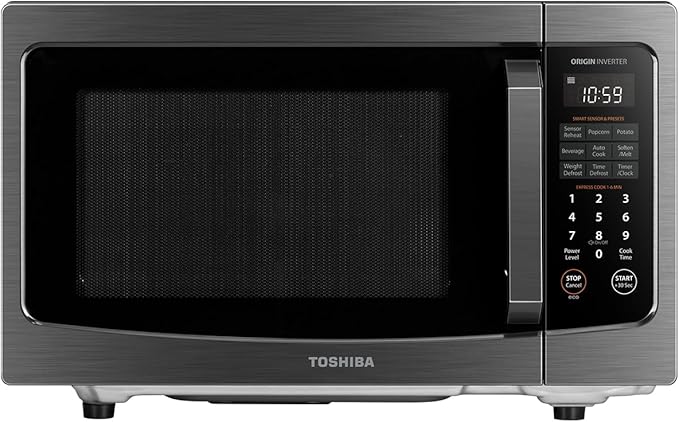 TOSHIBA Flatbed/No Turntable Design Microwave Oven with Inverter Technology, Smart Sensor, Mute Function, 1200W, 1.3 Cu.Ft., Black Stainless Steel, ML-EM13PAITF(BS)
