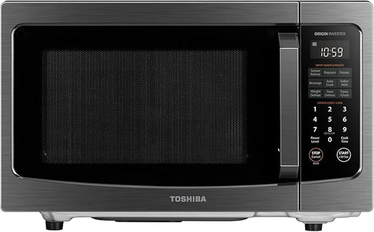 TOSHIBA Flatbed/No Turntable Design Microwave Oven with Inverter Technology, Smart Sensor, Mute Function, 1200W, 1.3 Cu.Ft., Black Stainless Steel, ML-EM13PAITF(BS)