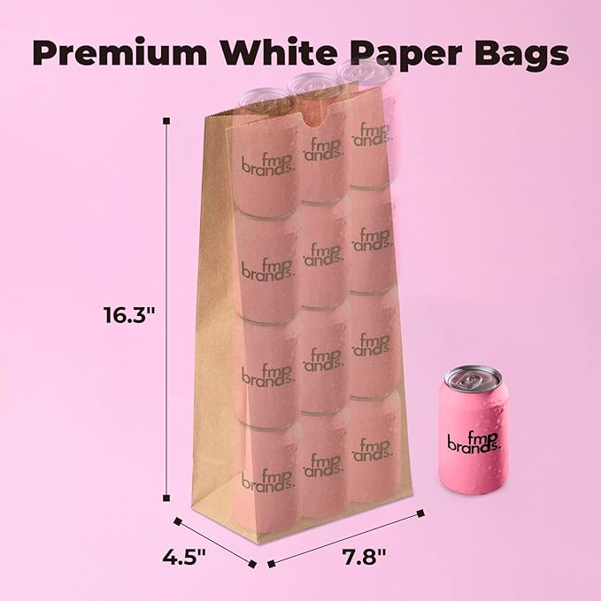 Fit Meal Prep 500 Pack 16 lb Brown Paper Lunch Bags, 16.3 x 7.8 x 4.5" Premium Kraft Paper Bags Bulk for Small Business, Recyclable Snack Sacks, Durable Grocery Bag for Food Storage