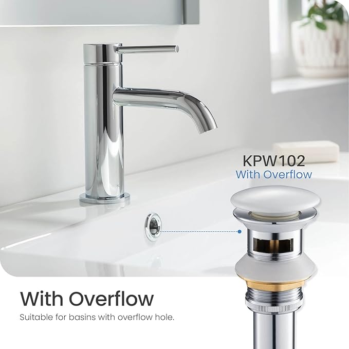KIBI Ceramic White Bathroom Sink Pop-Up Drain with Overflow (Full Cover) | Lavatory Vanity Drain Stopper | Durable Leak-Proof Sink Drain for Bathroom, Kitchen, and Lavatories | KPW102