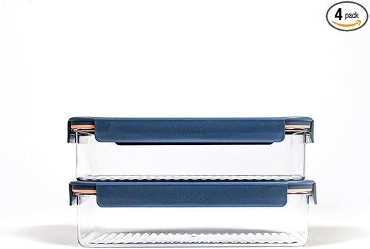 LocknLock LBF406RS2N Bisfree Modular Plus Food Storage Containers for Lunch, Meal Prep, Stackable, BPA-Free, Leakproof, Microwave, Dishwasher, Freezer-Safe, 4 Pieces, 2 Boxes and 2 Lids, Navy, 2.1L