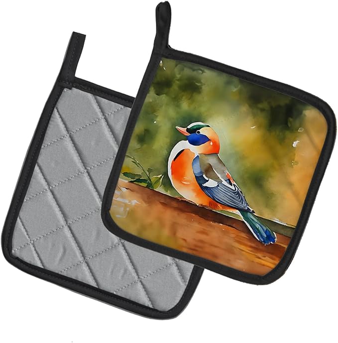 Caroline's Treasures Mandarin Duck Pair of Pot Holders Kitchen Heat Resistant Pot Holders Sets Oven Hot Pads for Cooking Baking BBQ, 7 1/2 x 7 1/2