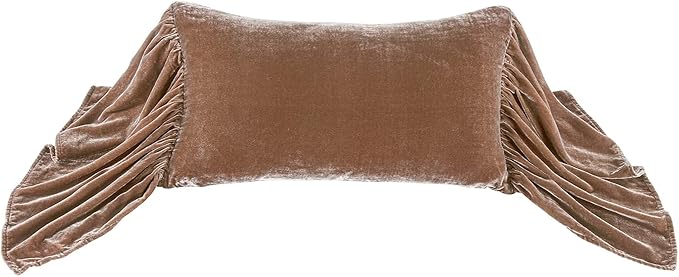 HiEnd Accents Stella Faux Silk Velvet Long Ruffled Pillow, 14x26 inch, Dusty Rose, Romantic Western Modern Traditional Style Luxury Bedding, Decorative Throw Pillow