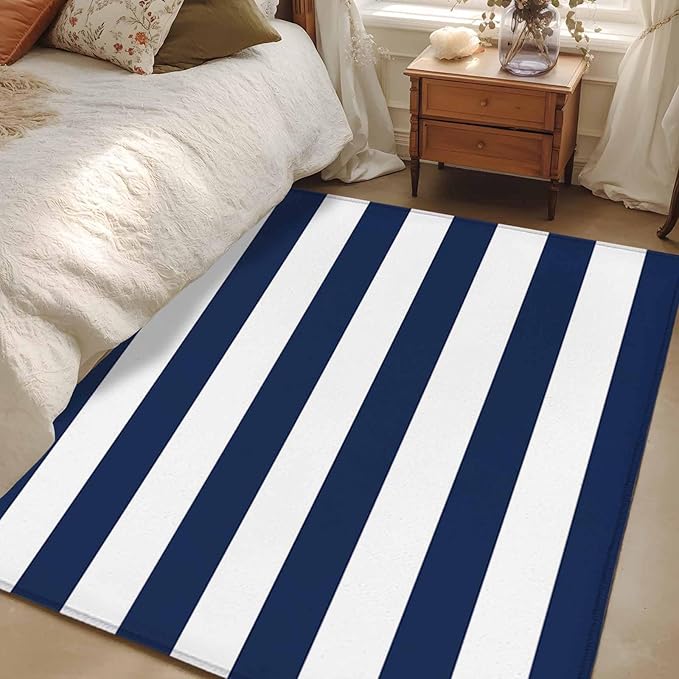 Area Rug 4x6ft, Nautical Black and White Stripes Washable Rugs for Living Room Bedroom, Striped Soft Non-Slip Area Rugs Rectangle Floor Carpet for Dining Room