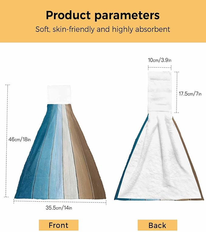 Alandar Home Kitchen Tie Towel Set of 1, Farm Blue Gradient Wood Board Absorbent Soft Hand Towels for Bathroom Hanging Towels, Vintage Brown Wood Grain Fast Drying Cleaning Cloth with Loop