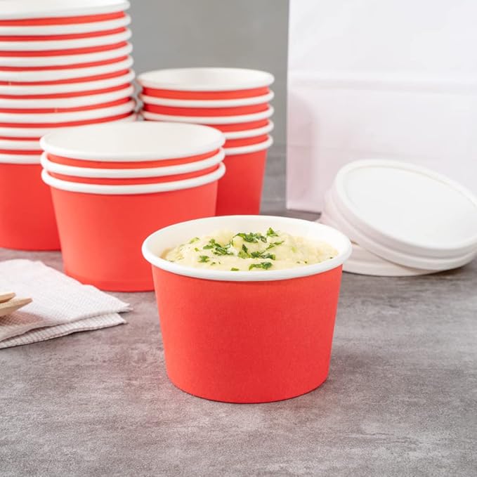 Coppetta 4 Ounce Dessert Cups, 200 Disposable Ice Cream Cups - Lids Sold Separately, Heavy-Duty, Red Paper Frozen Yogurt Bowls, For Hot And Cold Foods, Perfect For Gelato Or Mousse - Restaurantware