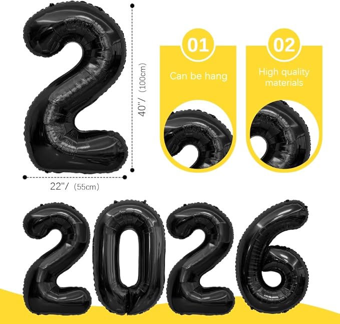 2026 Black Balloons New Year Balloon Graduation Balloons 2026 Number Balloon, Black GradBalloons, Graduation Decorations Class Of 2026, Party Decorations, Halloween, Christmas Party Decor