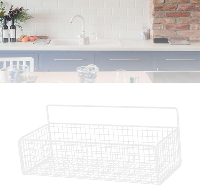 Multifunctional Iron Wire Wall Hanging Storage Basket, Portable Metal Mesh Bin for Kitchen and Bathroom, Vintage Wall Mount Food Storage and Fruit Basket (White)